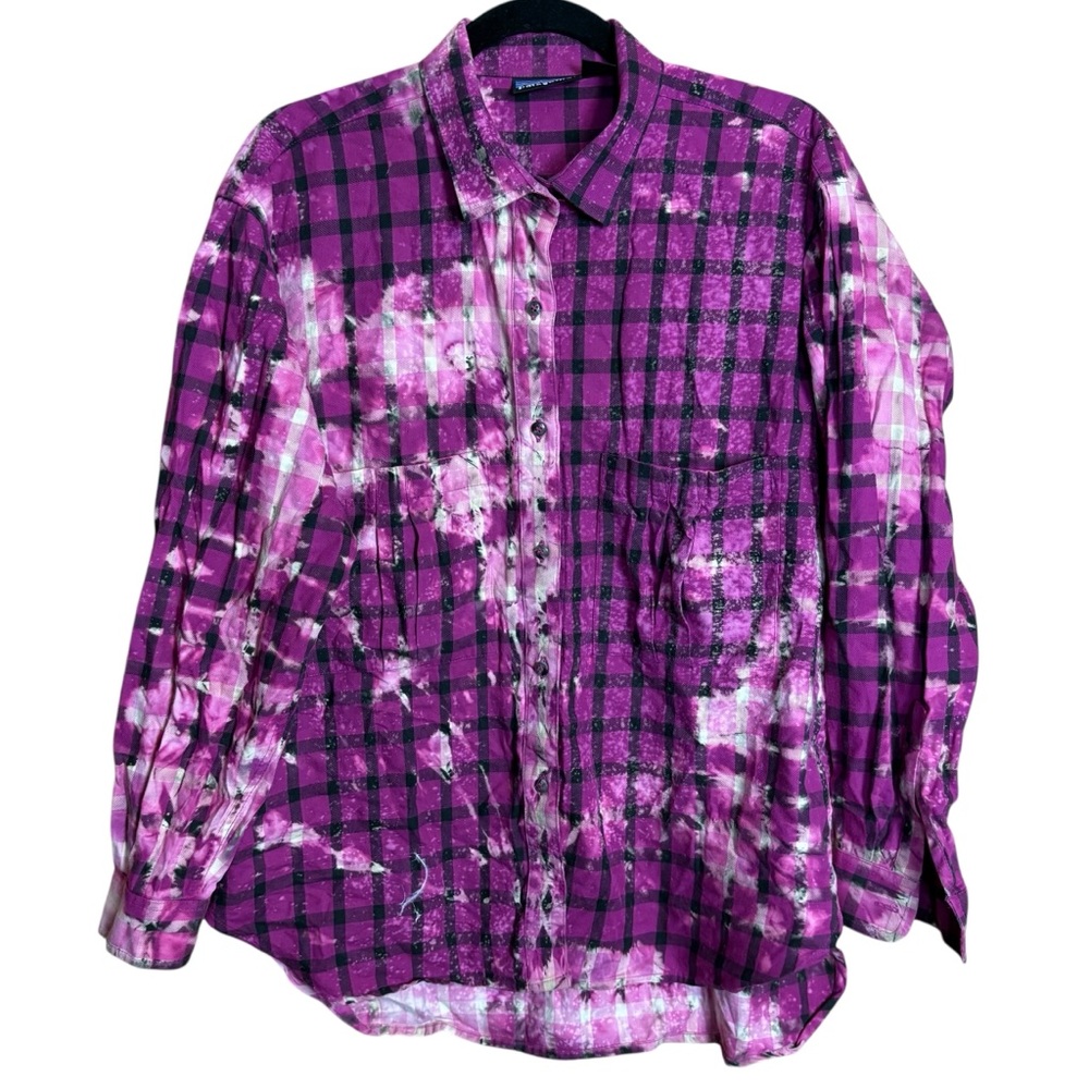 Patagonia Cotton Distressed Bleached Plaid Grunge Flannel Button Down Shirt M